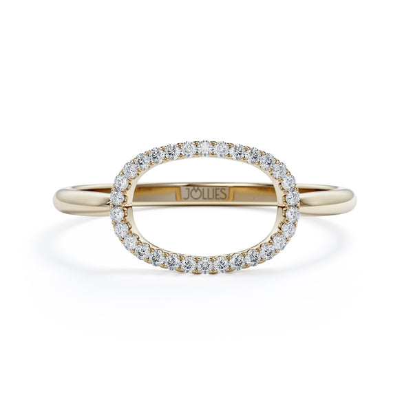 טבעת חותם אובלית משובצת יהלומים - זהב צהוב