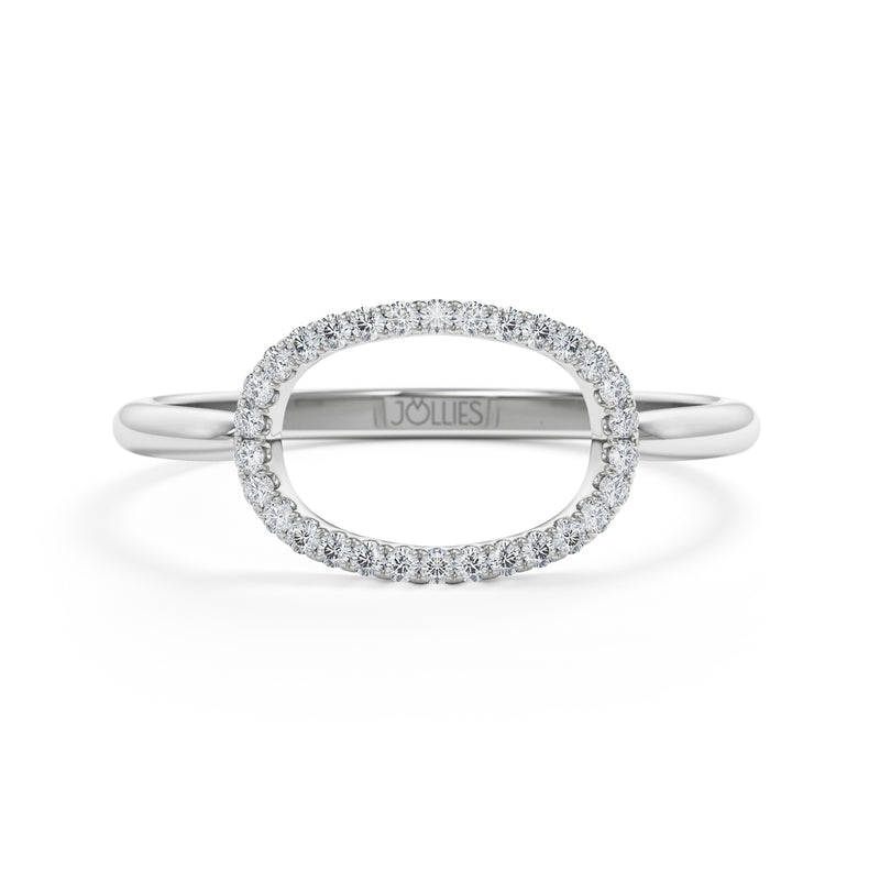 טבעת חותם אובלית פתוחה משובצת יהלומים - זהב לבן