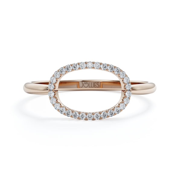 טבעת חותם אובלית פתוחה משובצת יהלומים - זהב ורוד