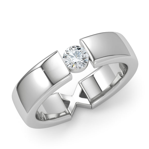 טבעת סוליטר מודרנית עם X בבסיס - זהב לבן