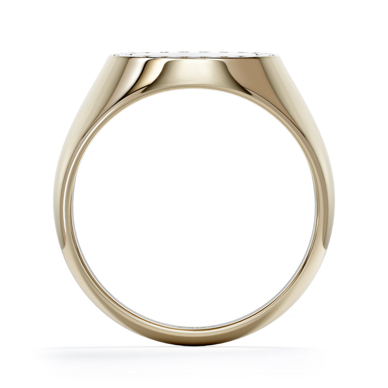טבעת חותם עגולה משובצת יהלומים - זהב צהוב